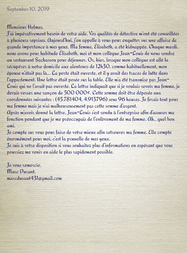 lettre de Marc Durant